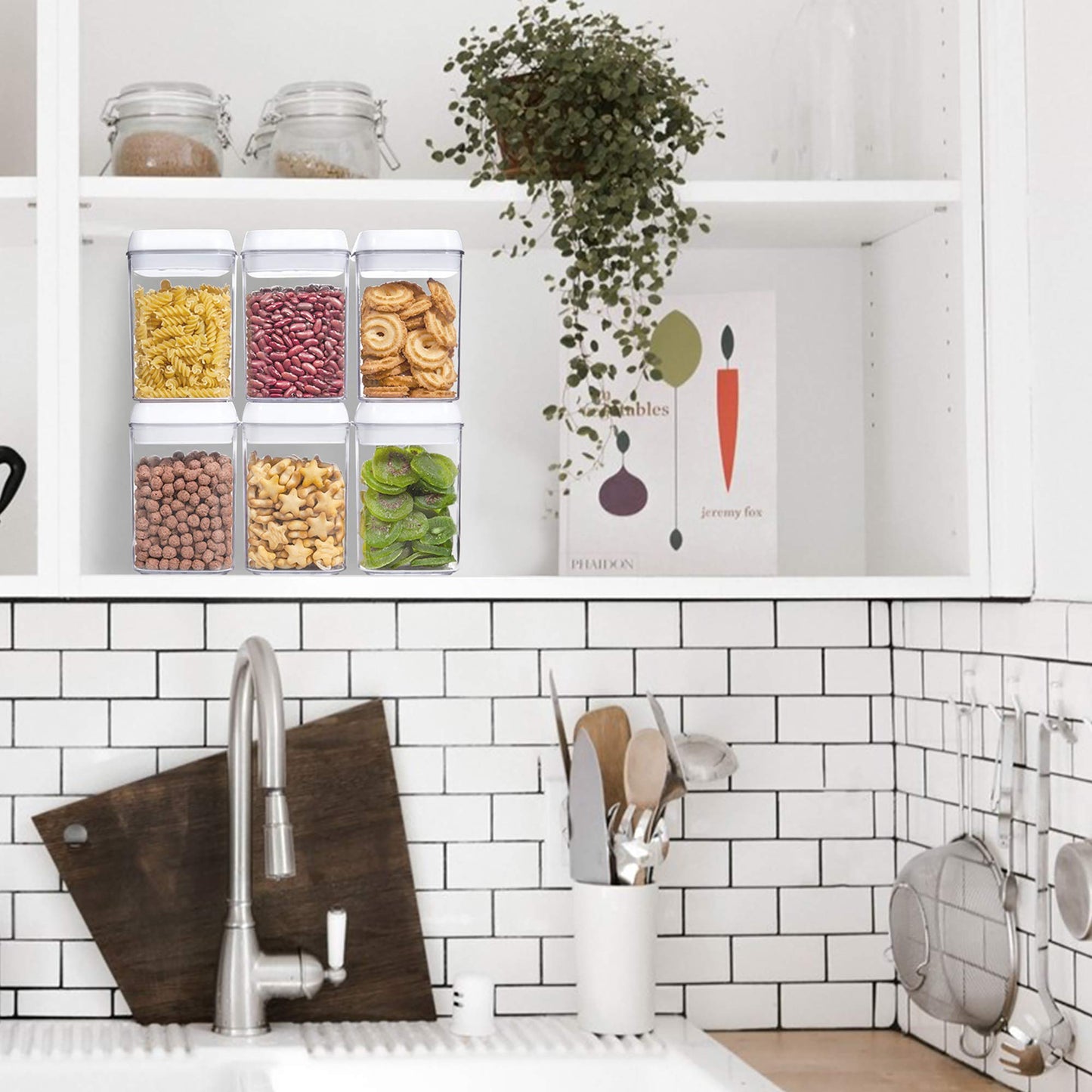 Vtopmart 6 PCS Airtight Food Storage Containers, BPA Free Plastic Snack Containers with Easy Lock Lids, for Kitchen Pantry Organization and Storage, Include 24 Labels, 0.8L