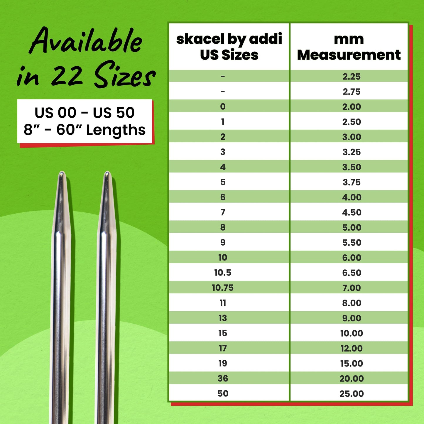 skacel by addi Circular Knitting Needles, 20 Inch (50 cm) Turbo Round Plated Brass Knitting Needle Pair with Nylon Cord, 10 mm (US Size 15)