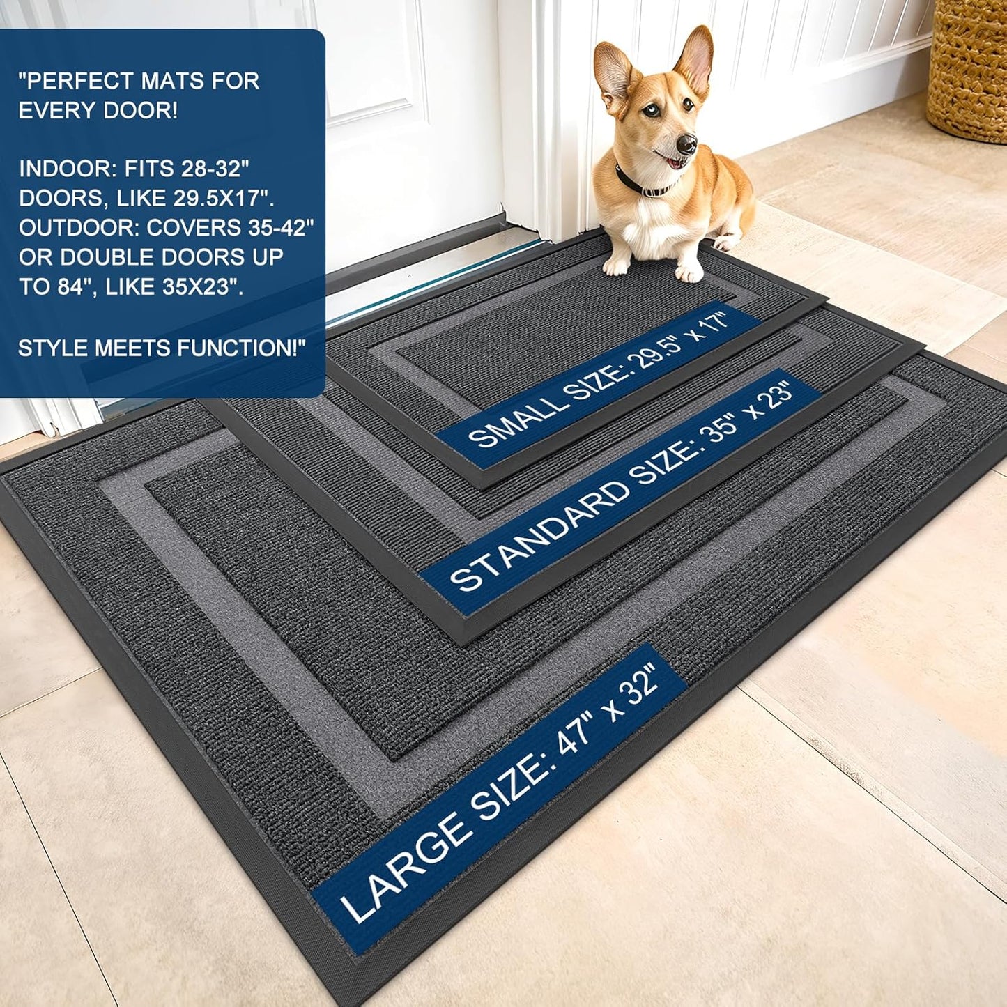 OLANLY Indoor Outdoor Front Door Mat - Waterproof, All-Season, Easy Clean | 29.5x17 Inches, Grey