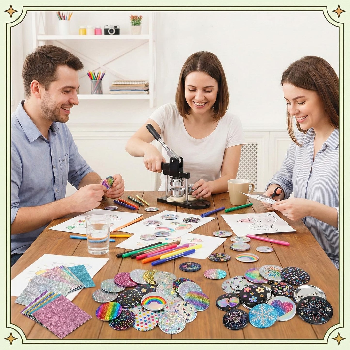 Quuztao 390PCS Button Making Supplies for Badge(2.76 in), 13 Styles of Holographic Glitter Film for 2.25 in Pin Maker Supplies