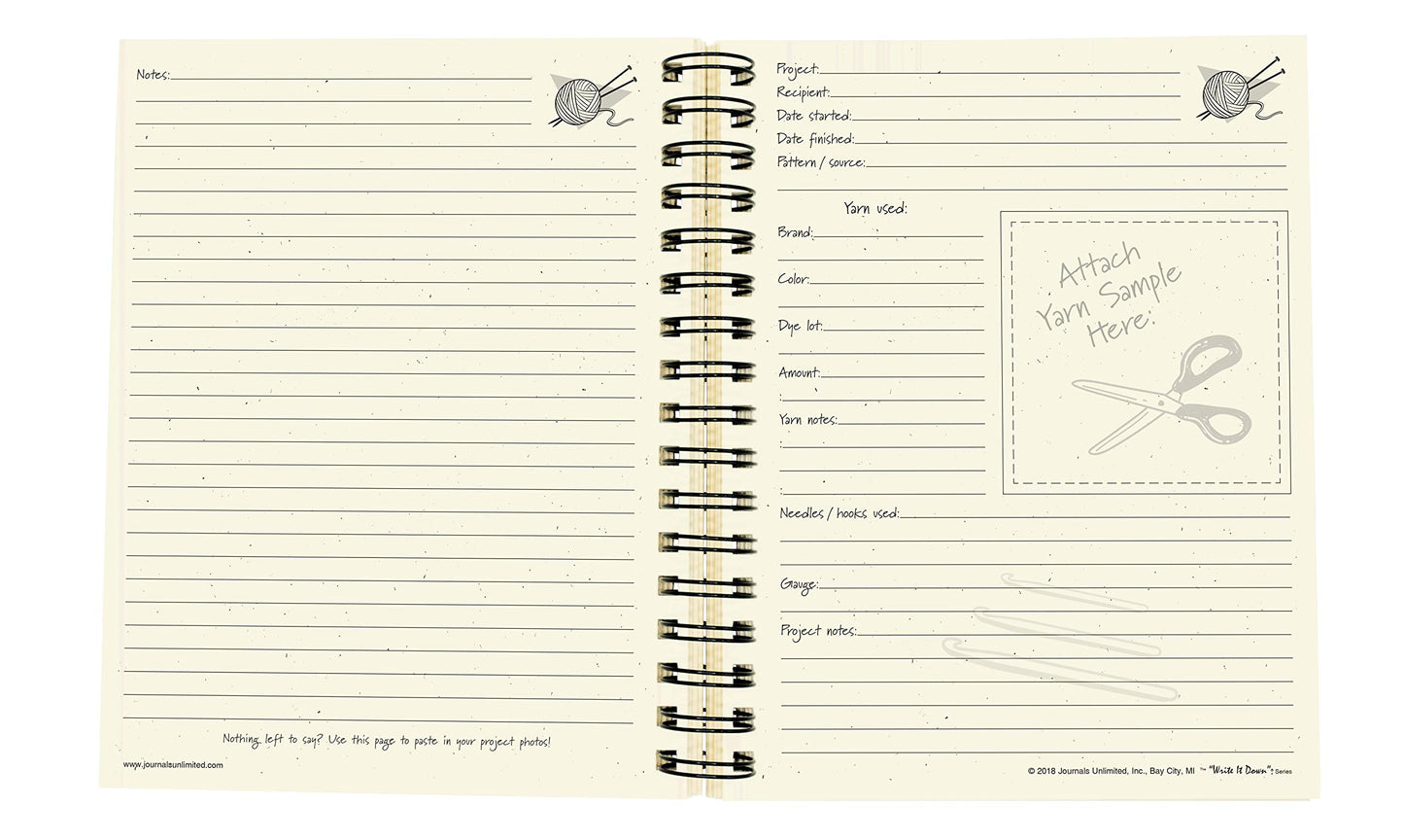 Write it Down series by Journals Unlimited, Guided Journal, Yarn It!, Knitting & Crochet Journal, Full-size 7.5"x 9", Kraft Hard Cover, Made in USA