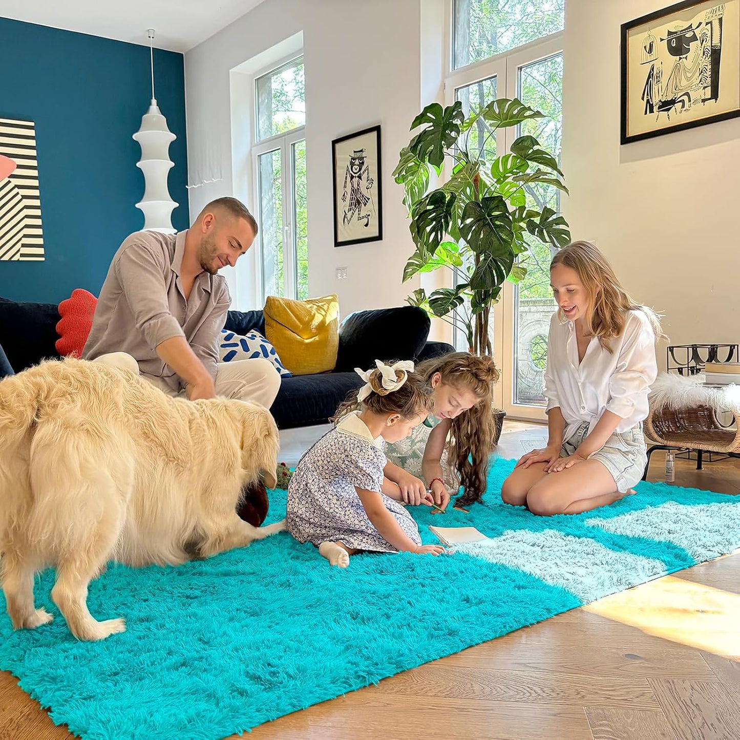 OLANLY Runner Rugs - Soft, Machine Washable Shaggy Carpet for Hallway & Bedroom | Teal Blue