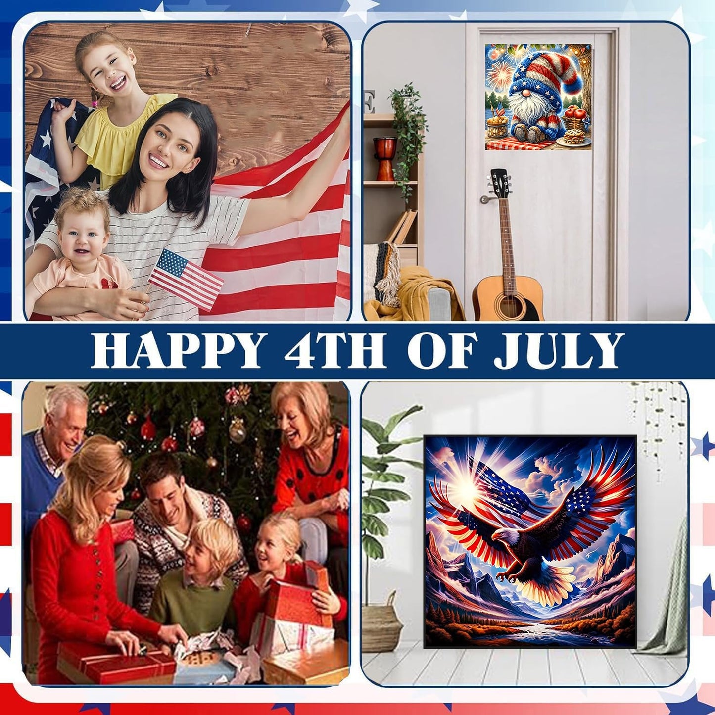 Axquilon 3 Pack Patriotic Diamond Art Kits for Adults, 4th of July Diamond Painting Kits for Adults Beginner, DIY 5D Full Drill Gem Art for Home Wall Decor 14x14 inch