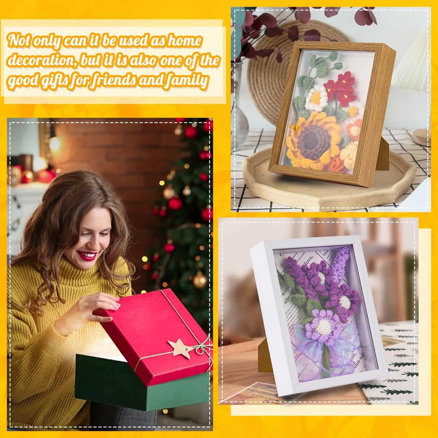 IMZAY Sunflower Crochet Kit with Photo Frame, Sunflower Knitting Weaving Set with Yarn, Hooks, Instruction, Stitching Markers, Fiber Fill, Floral Wire, Crochet Set for Mother's Day, Thanksgiving Day