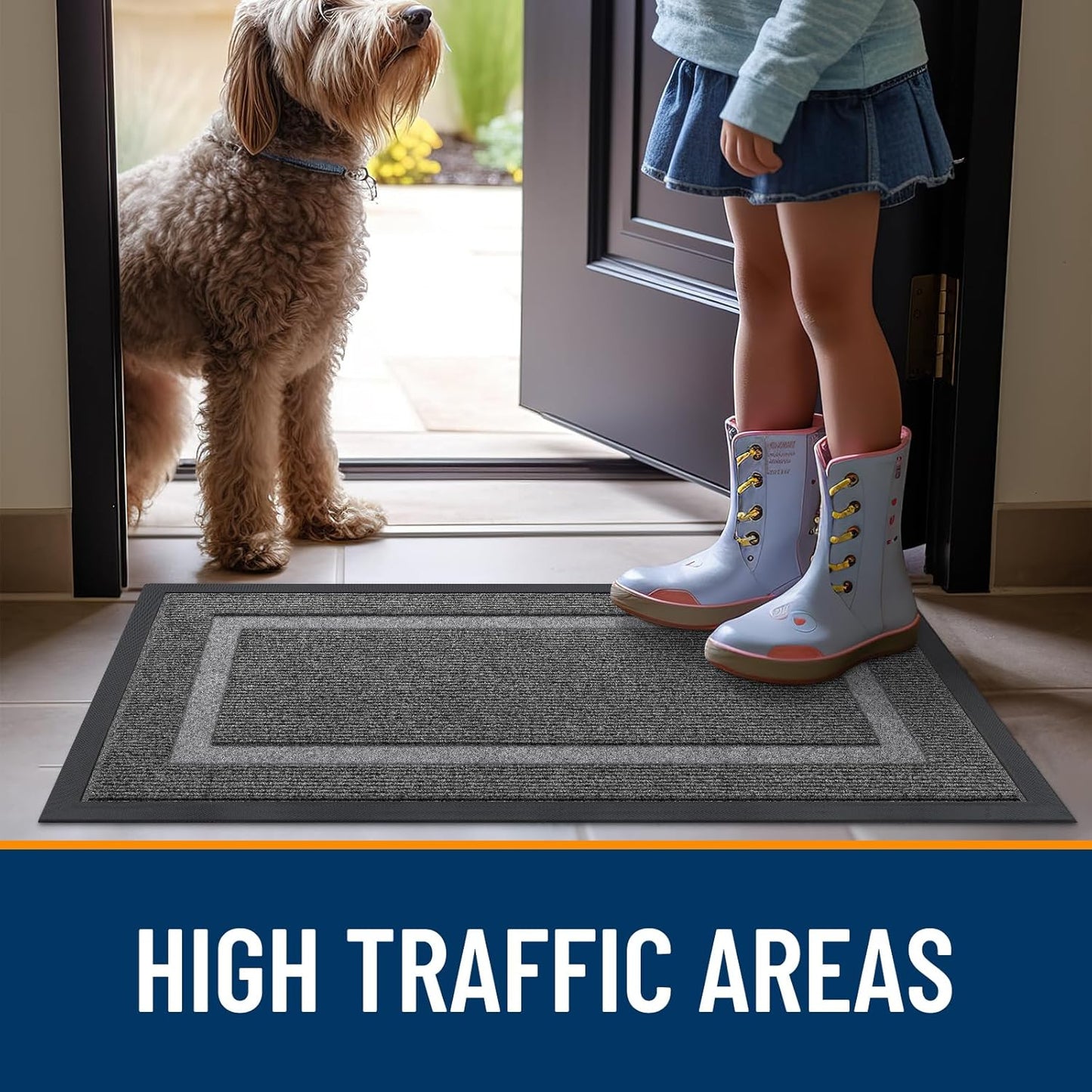 OLANLY Indoor Outdoor Front Door Mat - Waterproof All-Season Doormat, Easy Clean, 47x23, Dark Grey
