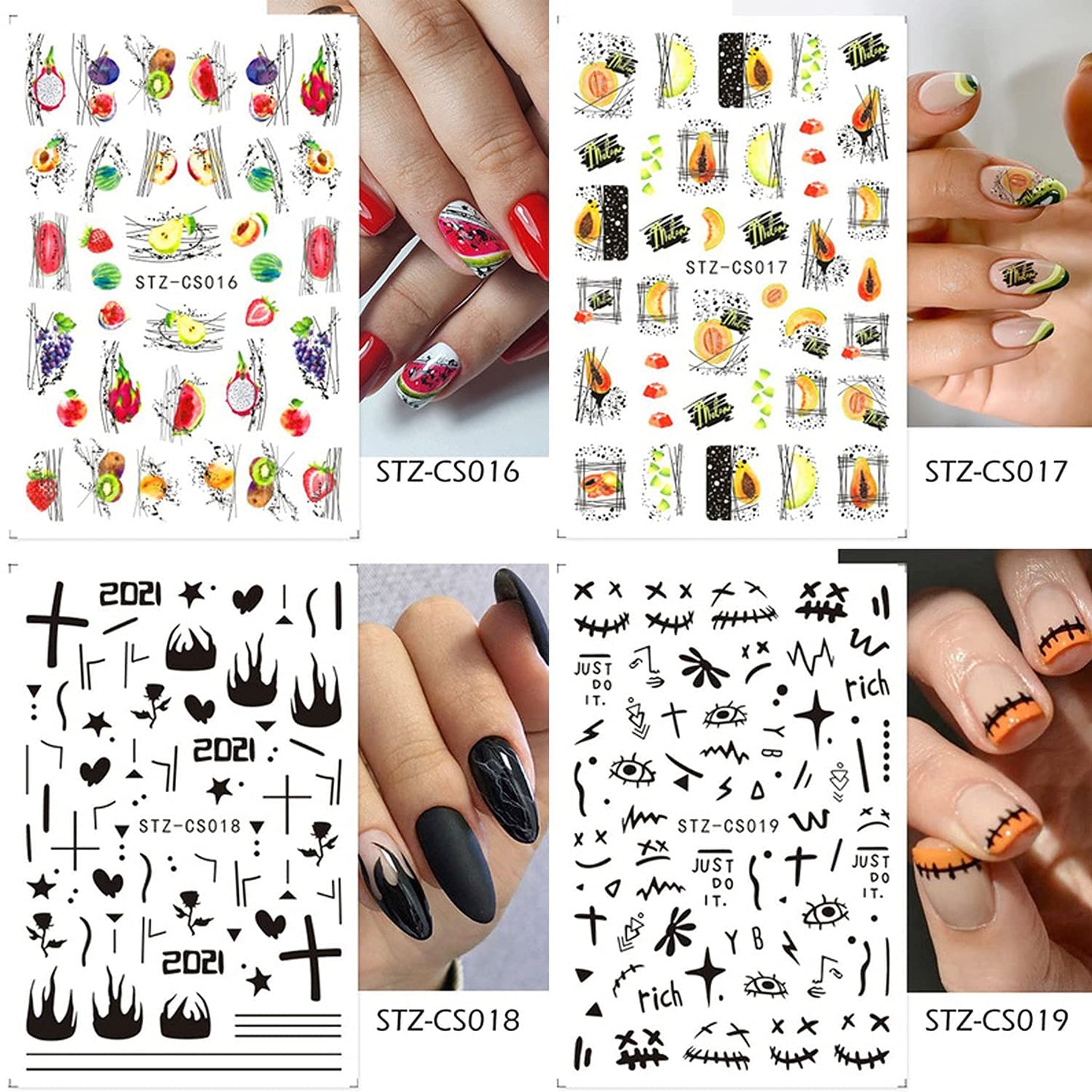 30 Sheets White Nail Stickers and 188 Sheets Colorful Nail Stickers