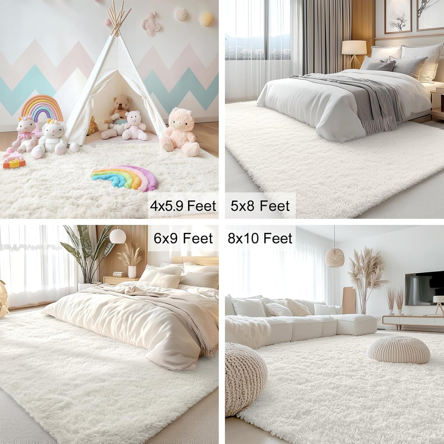 OLANLY Runner Rugs - Machine Washable Soft Fluffy Shaggy Design for Hallway & Bedroom | Ivory