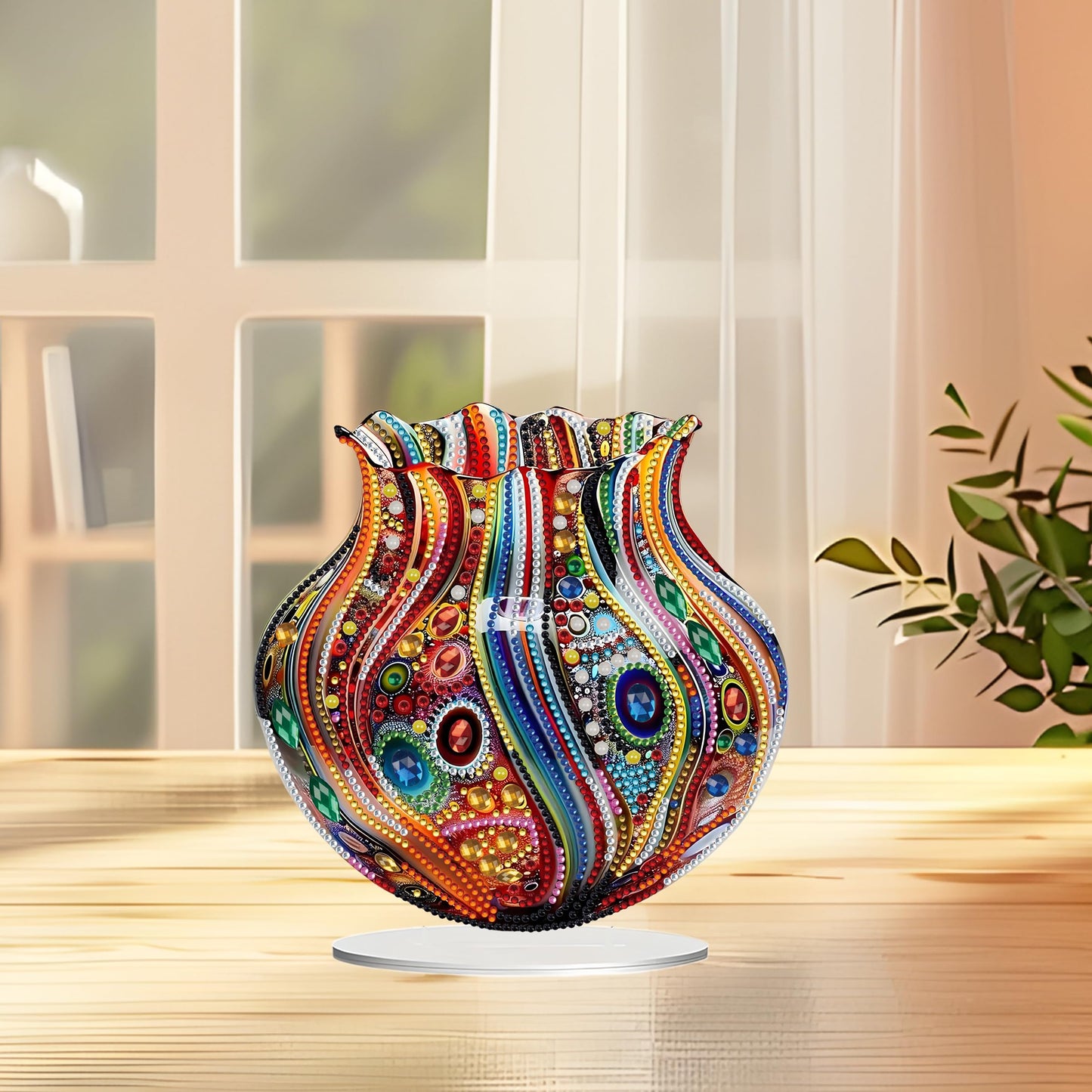 JJFox DIY Tabletop Diamond Art Painting Kit,Special Shaped Rhinestone Desk Placement Ornament,Home Stand Up Gem Painting Craft Kit,Gift,Double Sided. (Vase-1)