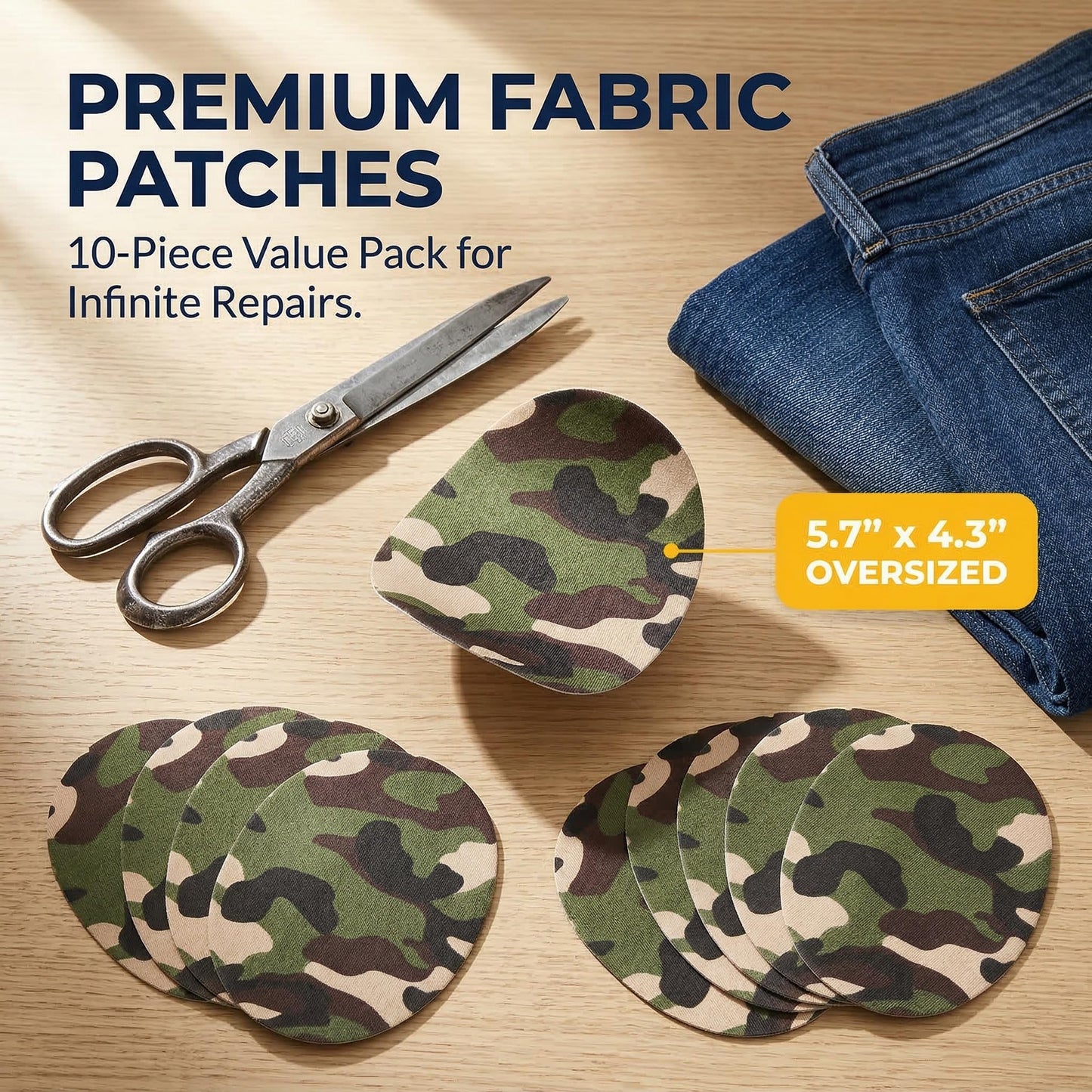 VILLCASE 10pcs Camo Iron On Patches for Clothes, Fabric Camouflage Repair Patches for Holes, Iron-on Knee & Elbow Patch for Jeans, Jackets, Pants (5.7" x 4.3")
