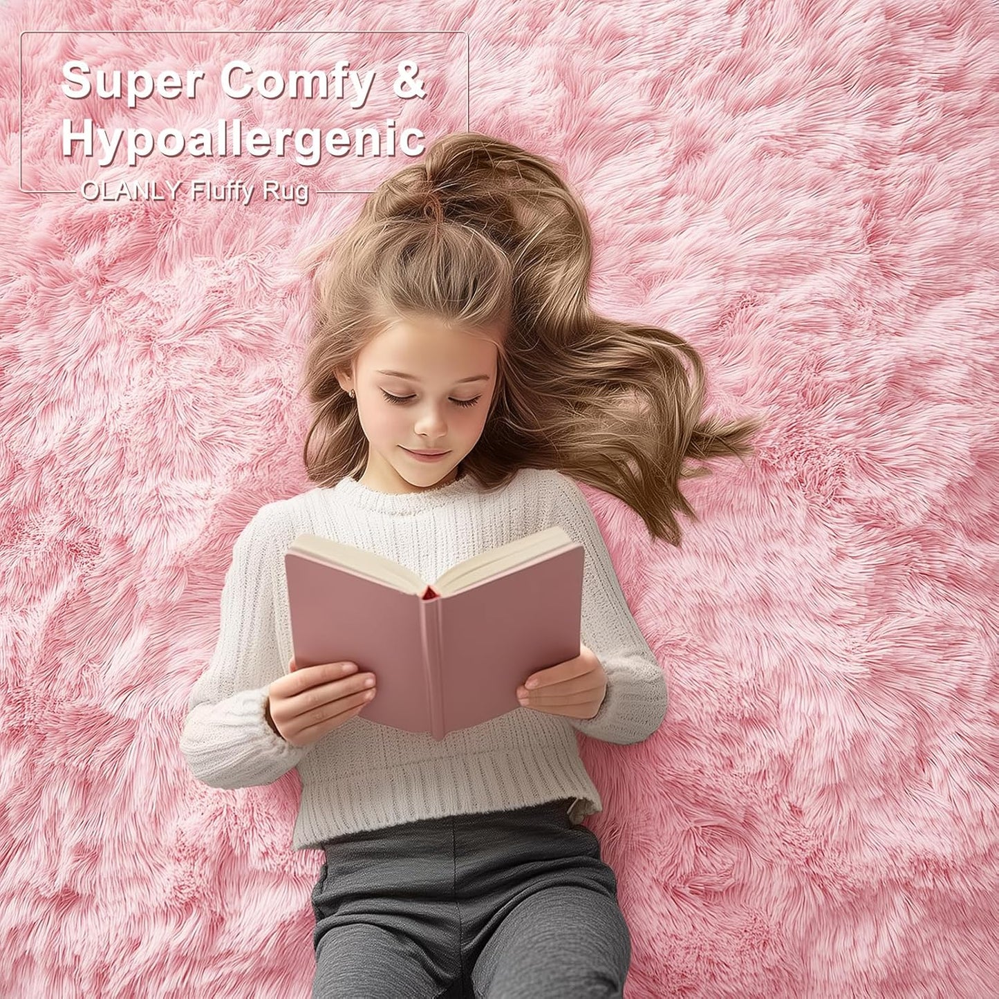 OLANLY Large Area Rug - Soft Fluffy Shaggy Carpet for Living Room & Bedroom | 9x12 ft, Pink