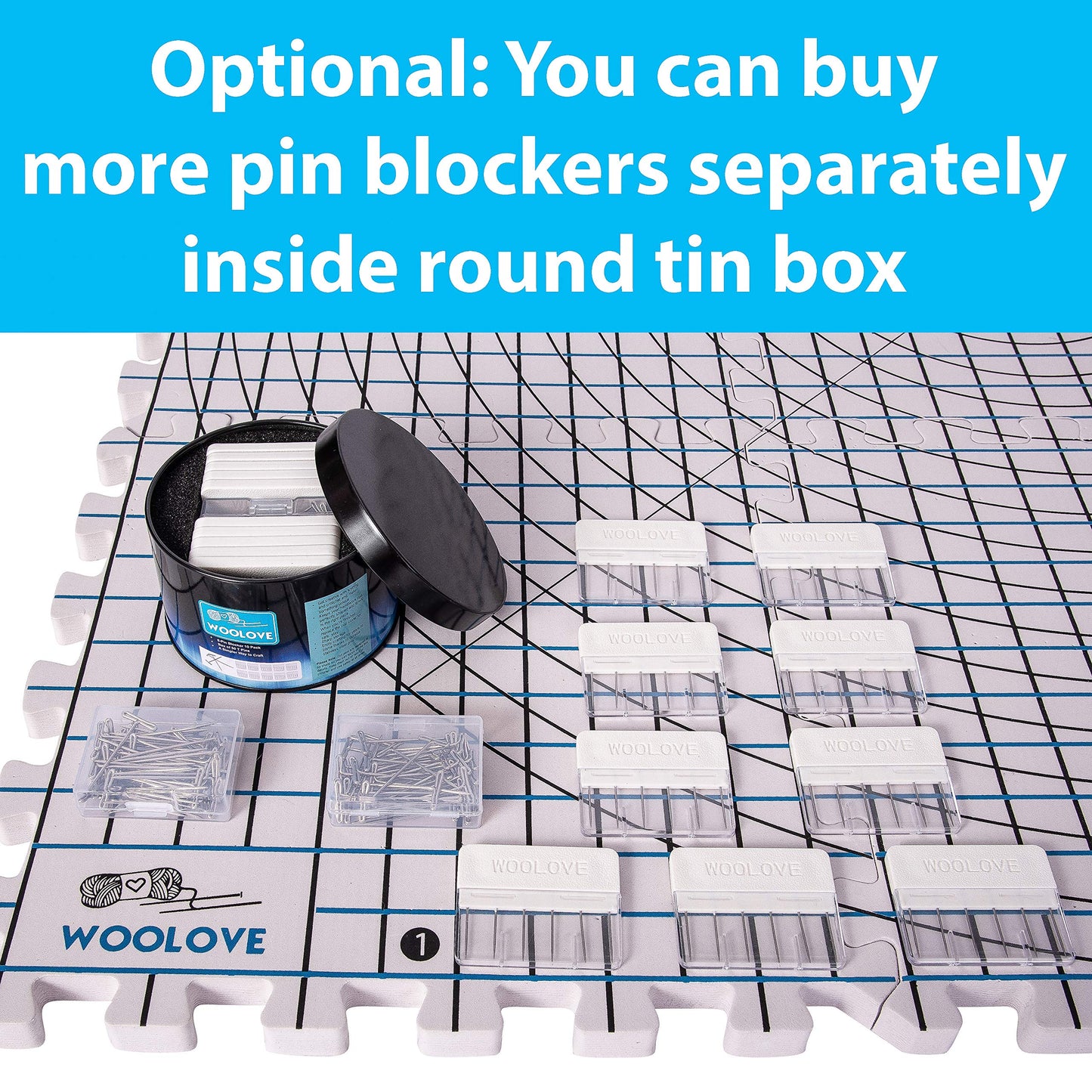 Extra Thick Blocking Mats for Wet and Steam Blocking - Includes Pack of 9, 100 T Pins, 10 Pin Blocker and Storage Bag
