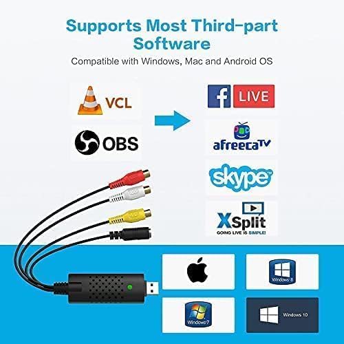 VIXLW Hi8 Video Capture Card, USB Video Capture Device,RCA to USB Audio Video Converter,VHS Mini DV VCR DVD to Digital