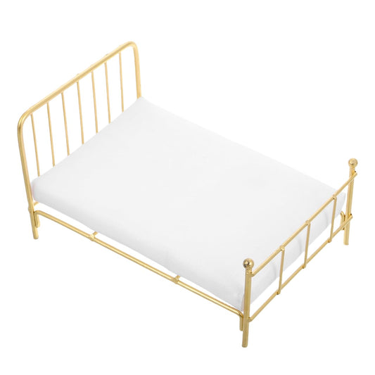 Totority Realistic Iron Frame Miniature Bed 1/12 Scale Dollhouse Bedding Comfortable Queen Size for Dollhouse Living Room Decor