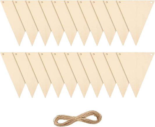 20pcs Unfinished Wooden Triangle Pennant Wood Hanging Banner Unfinished Wood Plaque Blank Wood Hanging Tags for DIY Craft Home Office Decoration