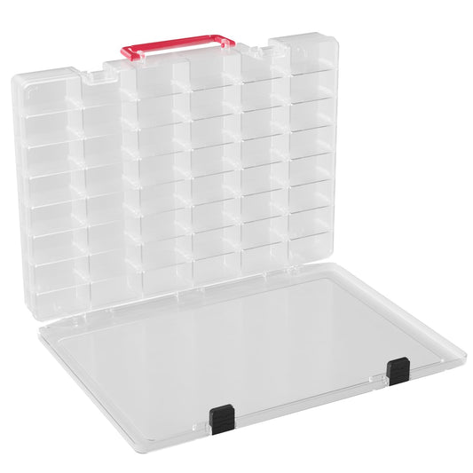 AISLE 3 ESSENTIALS Mini Toy Organizer Box 48 Compartment Storage Case, Clear Plastic Organizer with Adjustable Dividers, Portable Small Parts Storage for Toys Crafts Jewelry