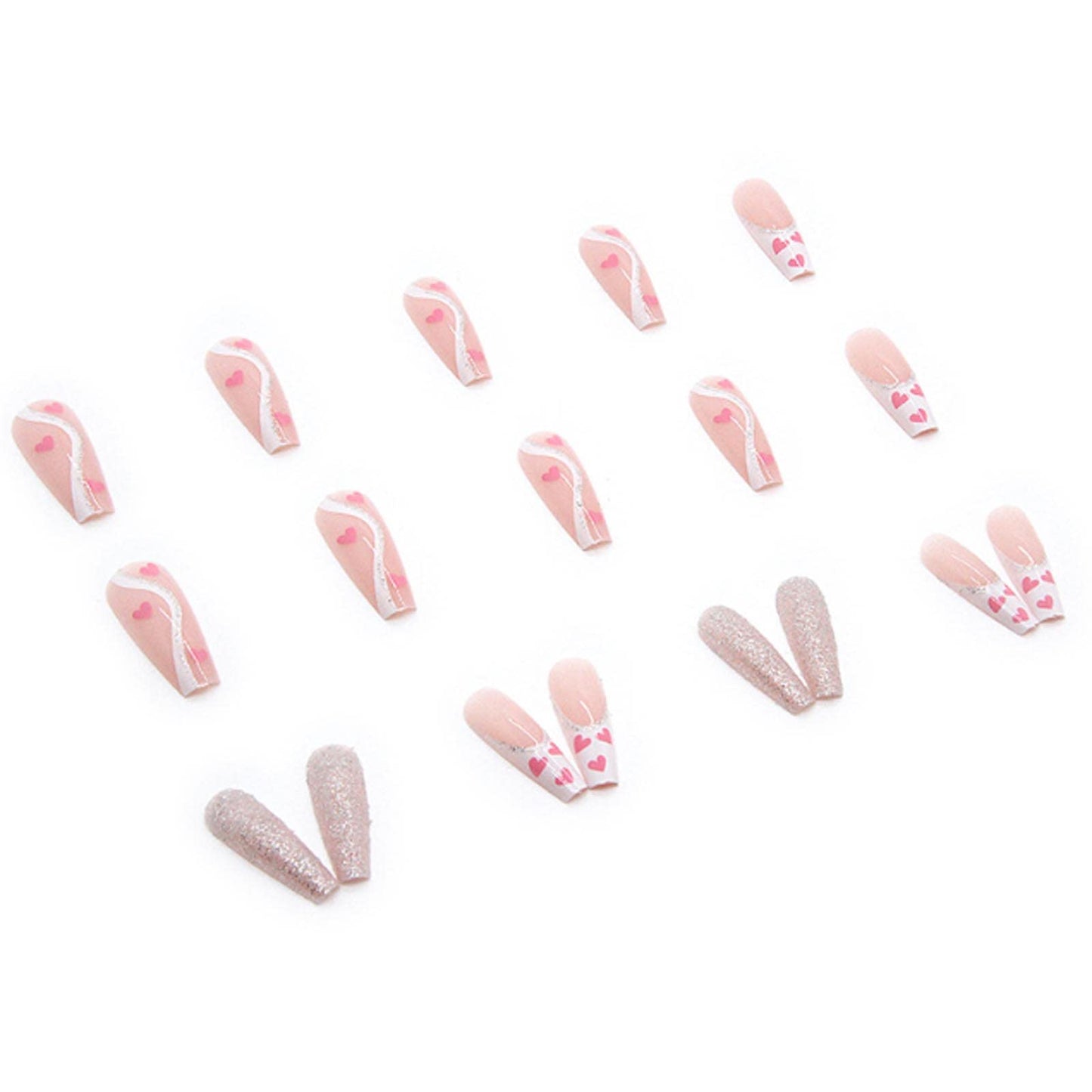 DANMANR Long Press on Nails Square French Fake Nails Full Cover Nude Acrylic False Nails for Women and Girls 24PCS (Pink Shiny Coffin)