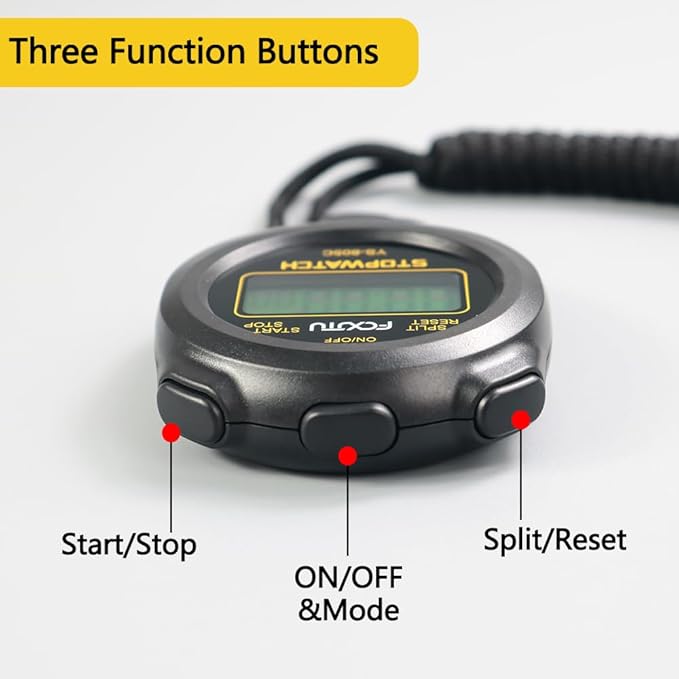 FCXJTU Simple Stopwatch Timer, Single Lap Stopwatch Countdown Timer, No Hourly Beep, On/Off, AAA Battery(Included), Large Display, Easy to Use, Ideal for Kids Coaches Black