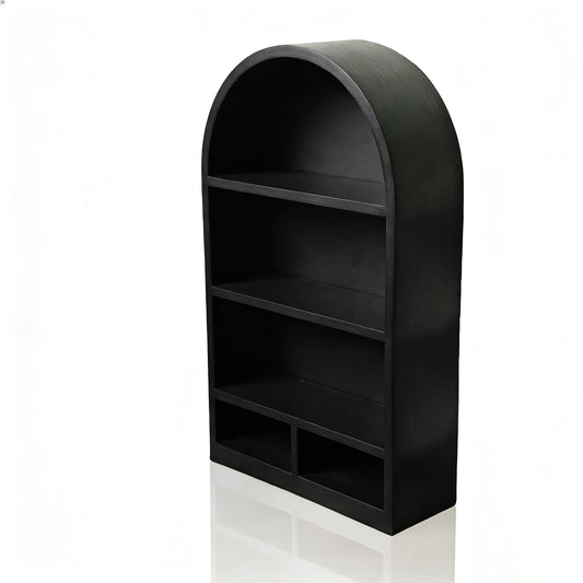 LuckyVin Round-Top Arch Bookcase, Vintage Minimalist 1:12 Scale Dollhouse Bookshelf, 3D Printed Empty Display Shelf for DIY Miniature Library, Office, Scene (Black)