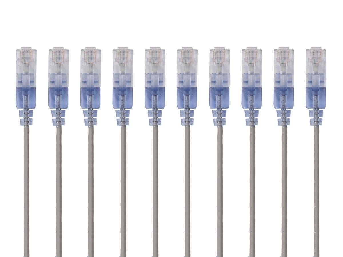Cat6A RJ45, 550Mhz, 10G, 30AWG, 10-Pack, 3 Monoprice Ethernet Patch Cable - Snagless UTP, Pure Bare Copper Wire, Feet