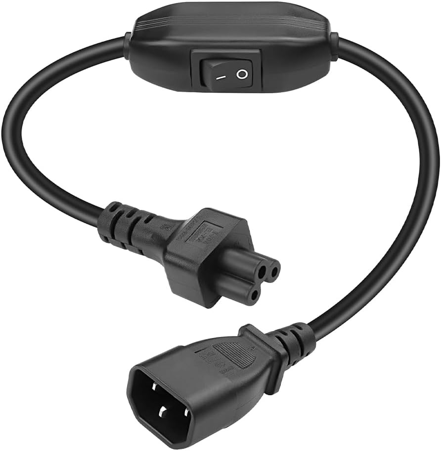 TEWOXIN 0.6M C14 C5 (10A 250V) (0.6M C14 C5 IEC to Power Cord with On/Off Switch for Laptop Power Supply, Projector
