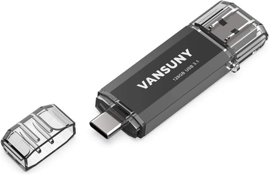 Vansuny 128GB 150MB/s 3.1 2 1 Type C Flash Drive Upgraded USB Flash Drive in OTG USB A + Tape C Memory Stick