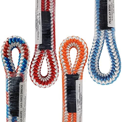 Pelican Rope 16-Strand 1/2 in (12.7 mm) Arborist-16™ Arborist Rope - 7000 lb MBS - Static Climbing Rope - Rescue Operations - High Visibility - 120 ft - Sewn Eye - Red White Blue - Made in The USA