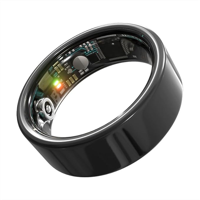 Smart Ring Health Monitoring 5ATM Waterproof Fitness Tracker with Glossy Titanium Surface Blood Oxygen/Sleep/Stress Tracking Women?™s Cycle Prediction Sport Ring Compatible with iOS/Android Black 13