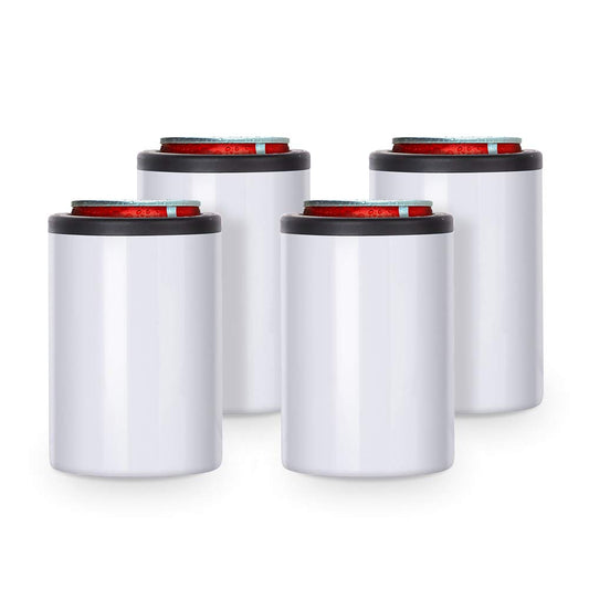 PYD Life 4 Pack 12 OZ Sublimation Blanks Can Insulator White Stainless Steel Can Cooler Beer Holder for Tumbler Press Sublimation Oven Printing