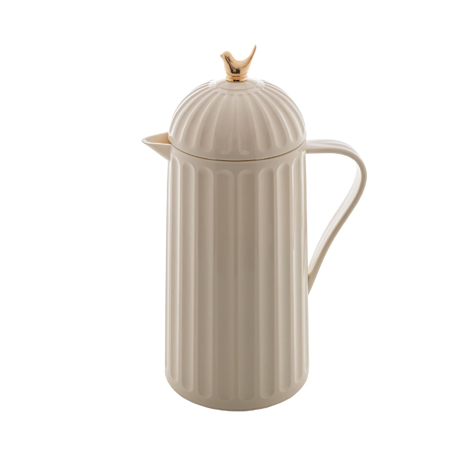 WOLFF 1 Liter White Bird Thermal Coffee Carafe, Plastic Exterior with Glass Lining Insulated Beverage Dispenser for Hot and Cold Drinks, Thermos Bottle for Tea, Water Pitcher - White, 34floz/1L