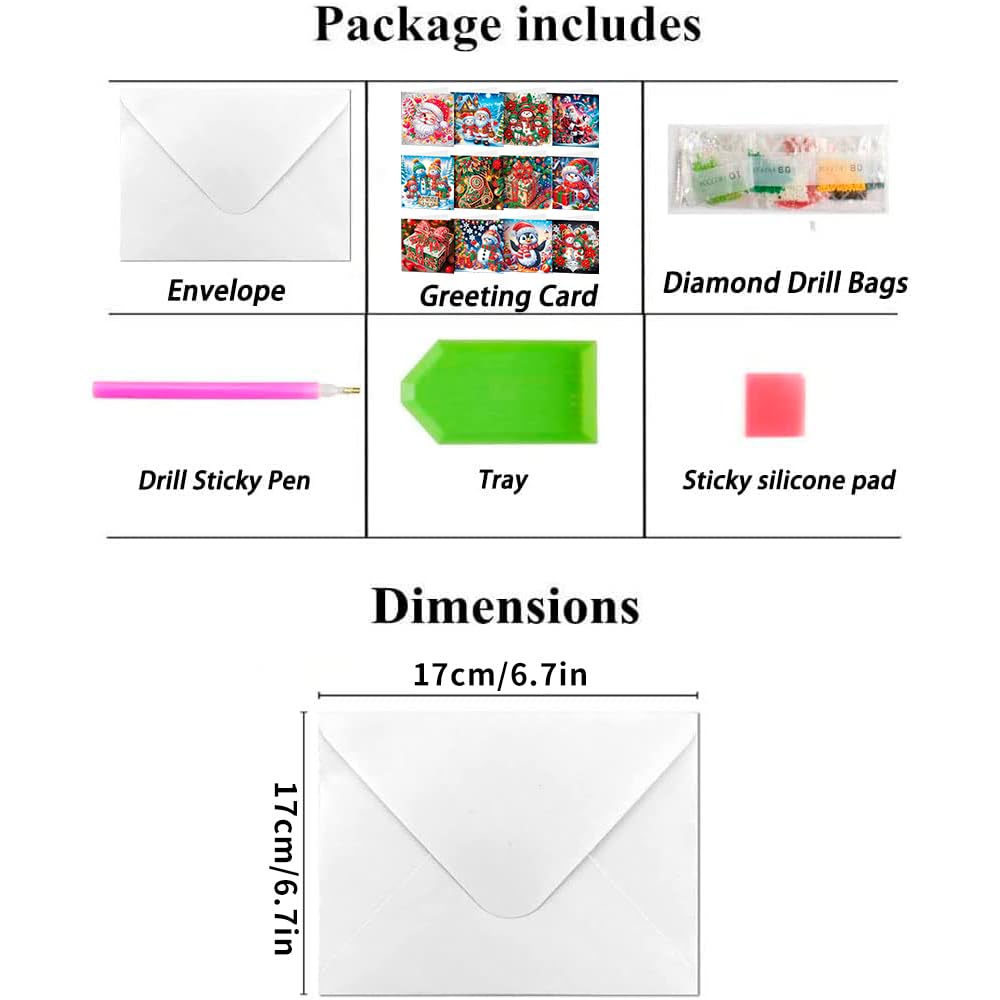 ACSAUMMY Diamond Art Painting Christmas Cards, 12 Pack DIY 5D Diamond Greeting Cards Kits for Adults Diamond Xmas Greeting Cards with Envelopes Gem Christmas Gifts for Families, Friends, Partners