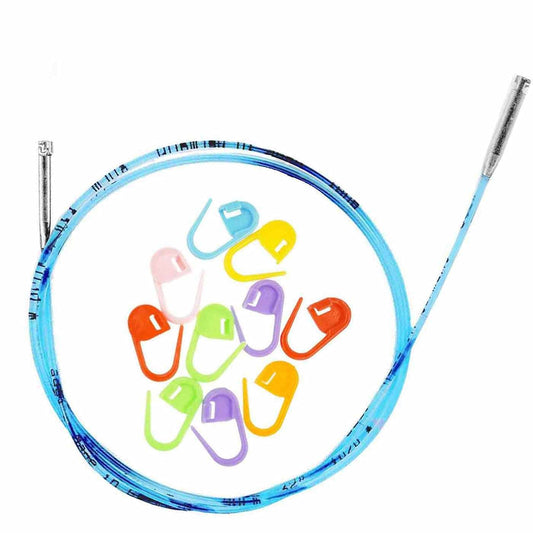 addi Click Interchangeable Cord for 5 inch (Standard) Turbo, Rocket and Rocket 2 Squared Circular Tips Actual 22 inch (56cm) Makes 32 inch (80cm) Needle with 10 Colorful Stitch Markers