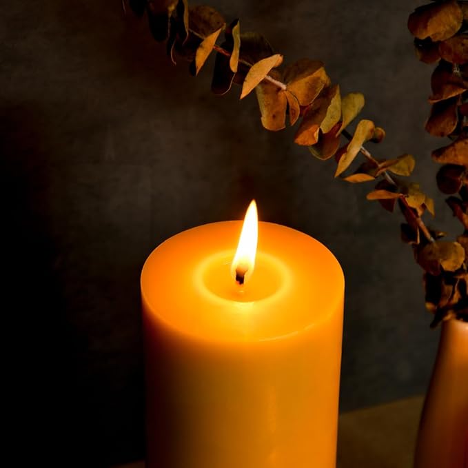 3"x 6" Large Beeswax Pillar Candle, Made of Pure Natural Beeswax, with Ultra Long Burning Time and Low Allergenicity-Rawï¼?2H