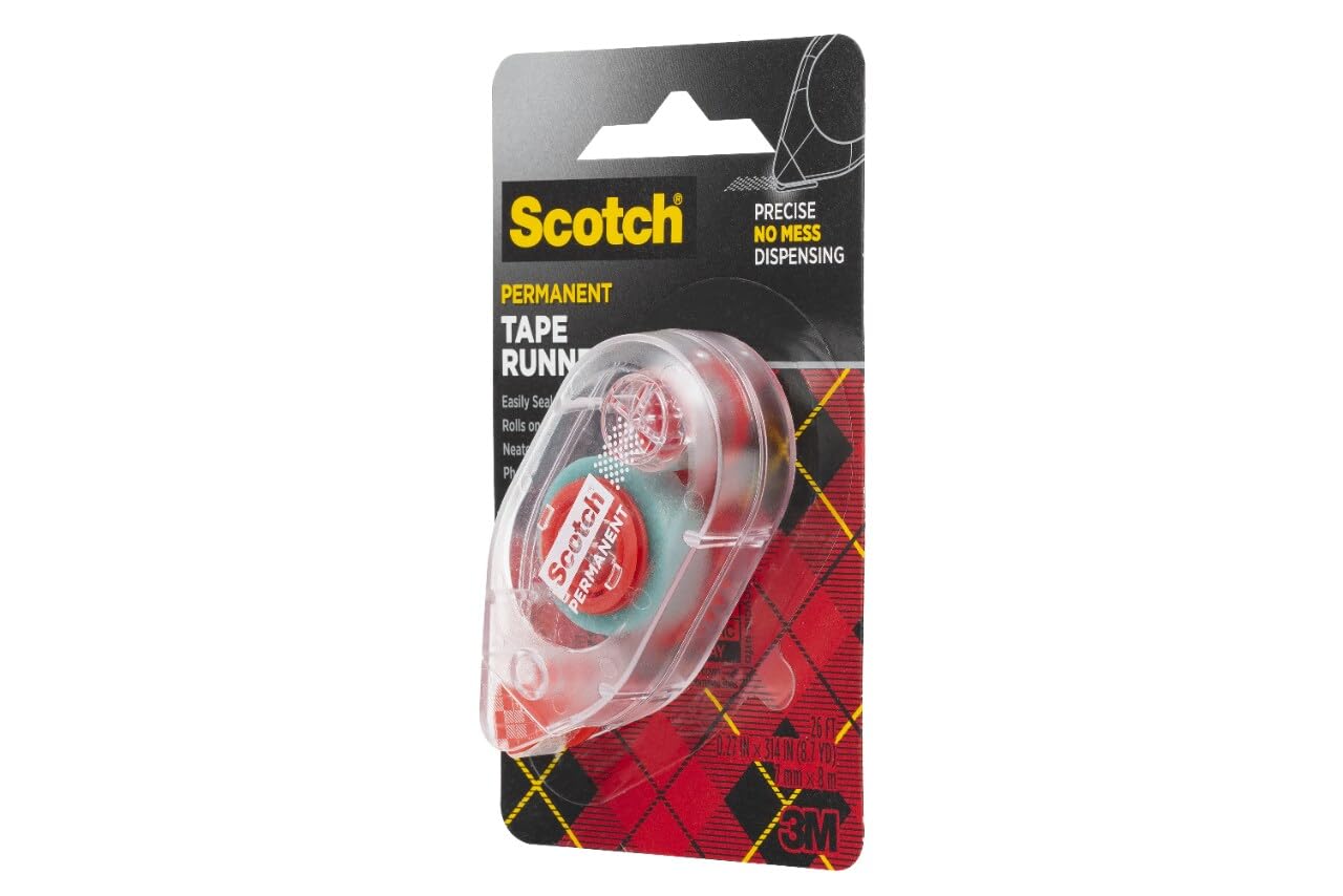 Scotch 6061 Scotch Double Sided Adhesive Roller Tape Runner, Permanent, Acid-Free, Photo-Safe Adhesive for Scrapbooking, Photo Mounting, and Crafts, 0.27 in x 26 ft per Roller, Pack of 3