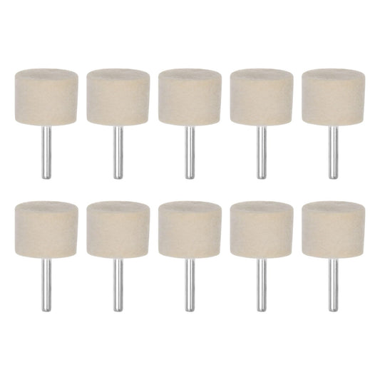 HARFINGTON 10pcs Wool Felt Mounted Mandrel Points 35mm Head 1/4 Inch Shank Cylinder Polishing Bits Burrs Felt Polishing Buffing Wheel for Rotary Tool