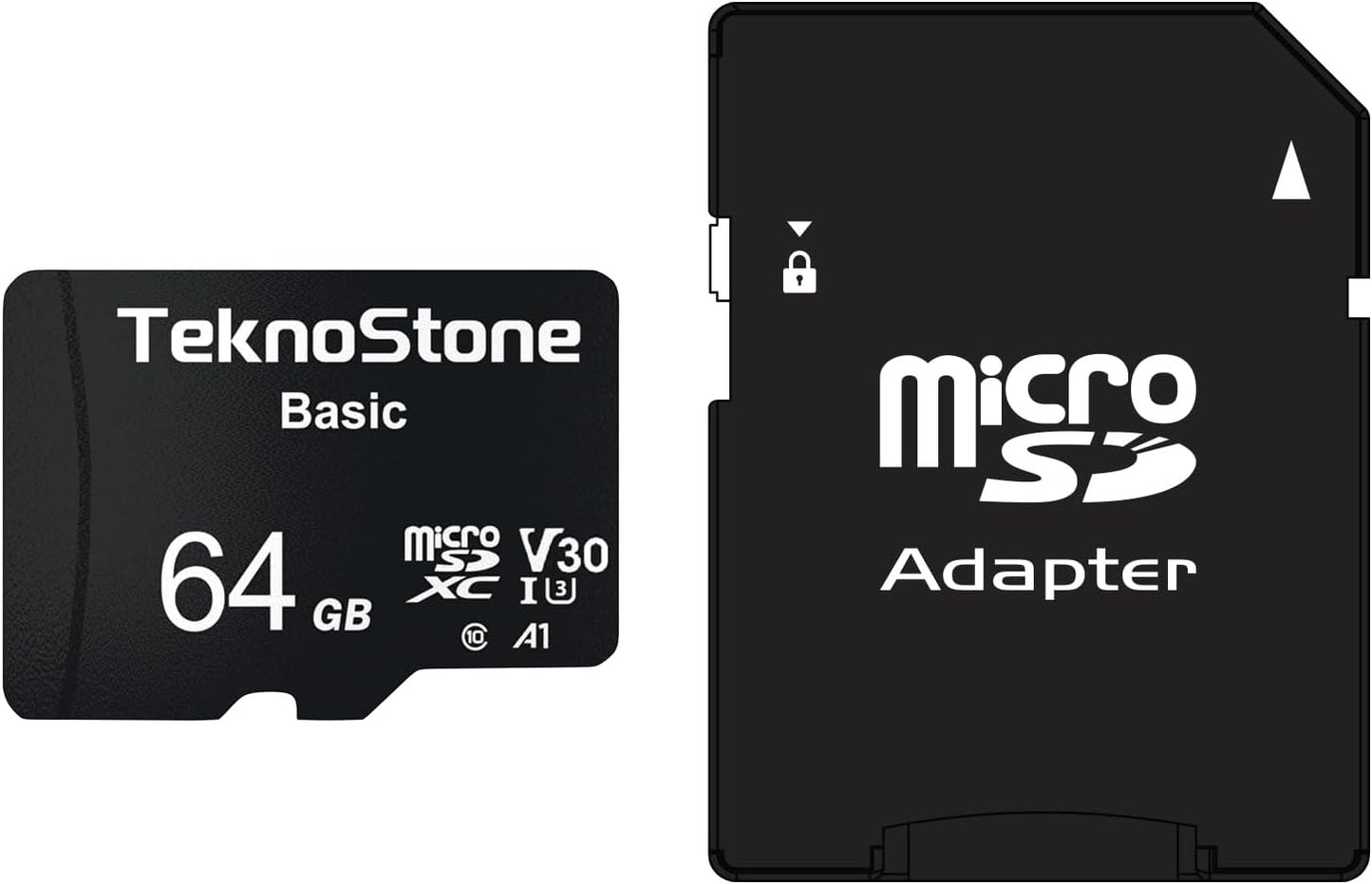 Teknostone 64GB 90MB/s 50MB/s C10 U3 V30 A1 (1 Pack) Basic MicroSDXC Flash Memory with Adapter Read Write UHS-I Rated