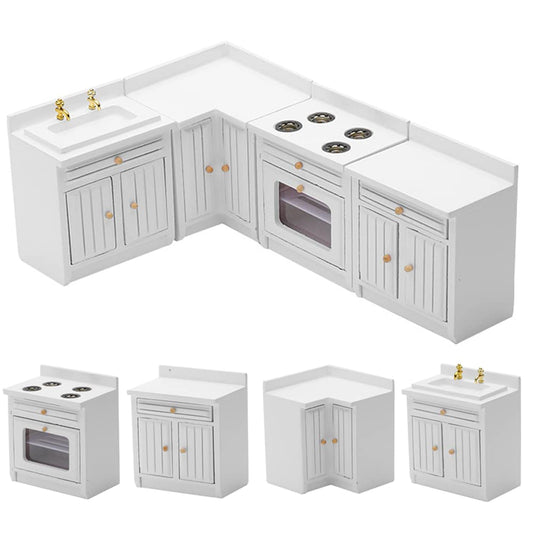 Wooden Dollhouse Miniature Furniture Kitchen Play Cabinet Fridge Set Freely Combined 1/12 Scale