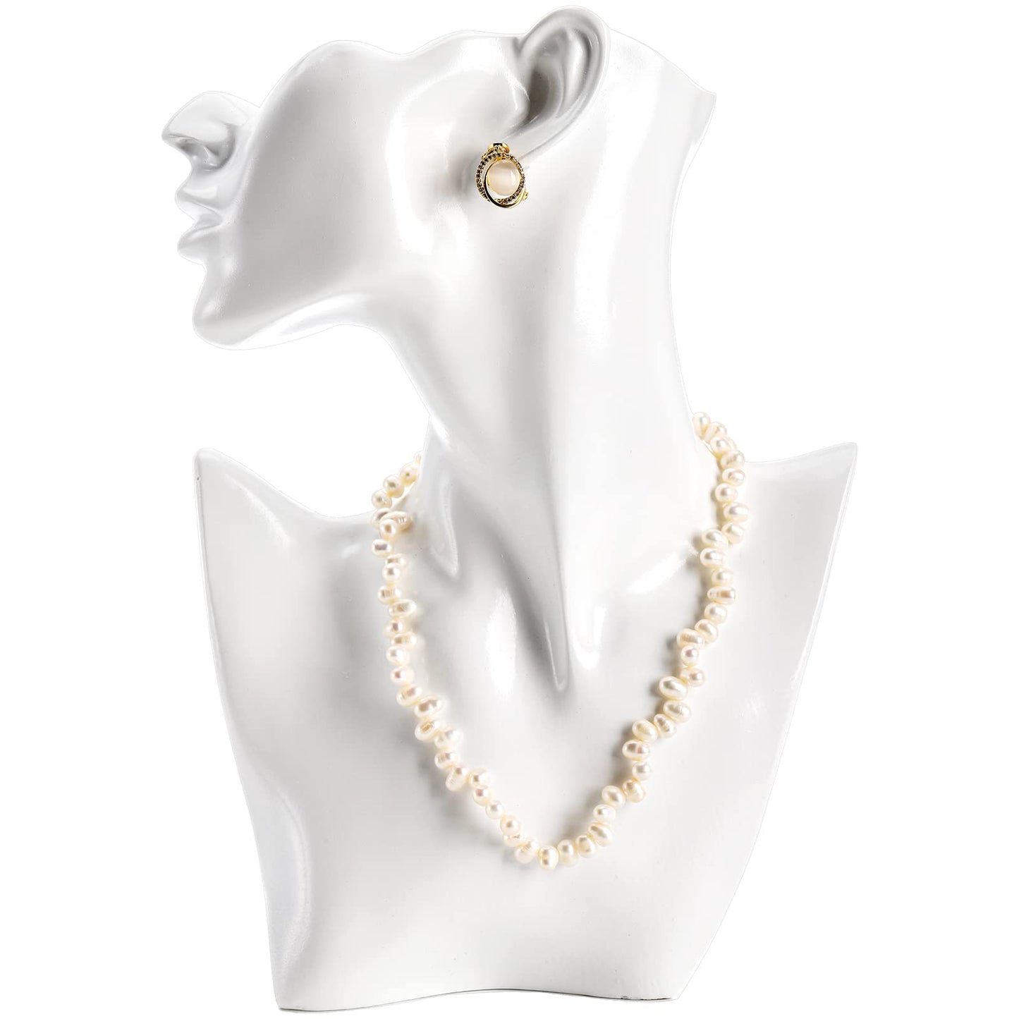 SOUJOY Jewelry Mannequin Display, Resin Display Stand Bust, Boutique Earring Holder Organizer for Show Jewelry, Necklace, Earrings, Rings, White