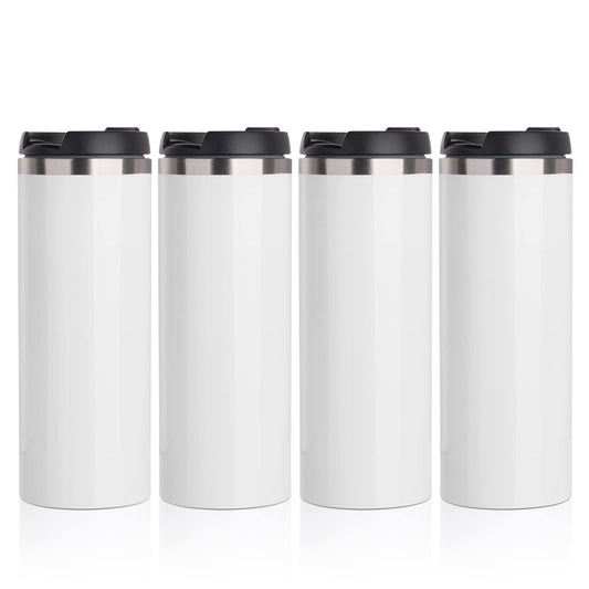 PYD Life Sublimation Tumblers Water Bottles 14 OZ White with Lid Stainless Steel Double Walled Coffee Tumblers Flasks for Tumbler Heat Press 4 Pack