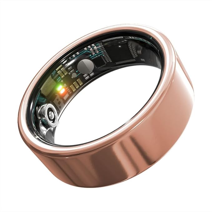 Smart Ring Health Monitoring 5ATM Waterproof Fitness Tracker with Glossy Titanium Surface Blood Oxygen/Sleep/Stress Tracking Women?™s Cycle Prediction Sport Ring Compatible with iOS/Android Gold 6