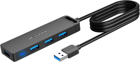 VENTION 3.0 3FT 4-Port PS4, USB Hub Splitter with Extension Long Cable Ultra-Slim Multiport Expander for Desktop, PC
