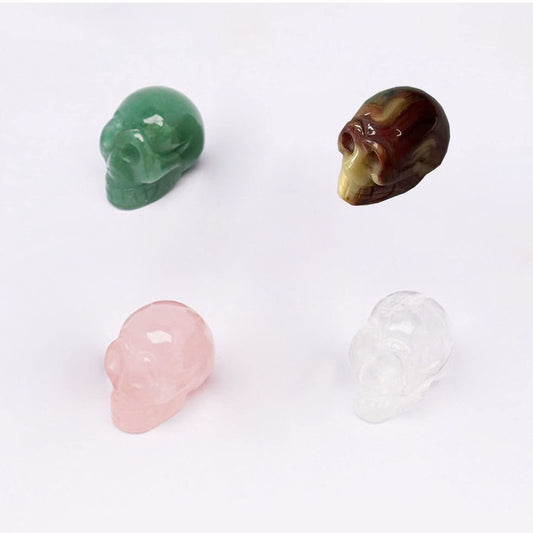 Byaning 4Pcs 1" Crystal Skull,Hand Carved Gemstone Skull, Natural Tiger Iron Eye & Rose Quartz & Green Aventurine & Black Obsidian Assorted, Healing Stone Statue