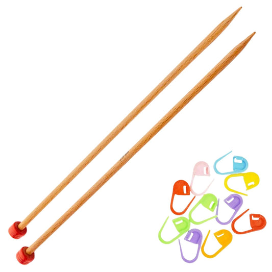 KnitPro Basix Straight Knitting Needles 10 inch, Size 10.5 (25cm, 6.50mm) with 10 Colorful Stitch Markers
