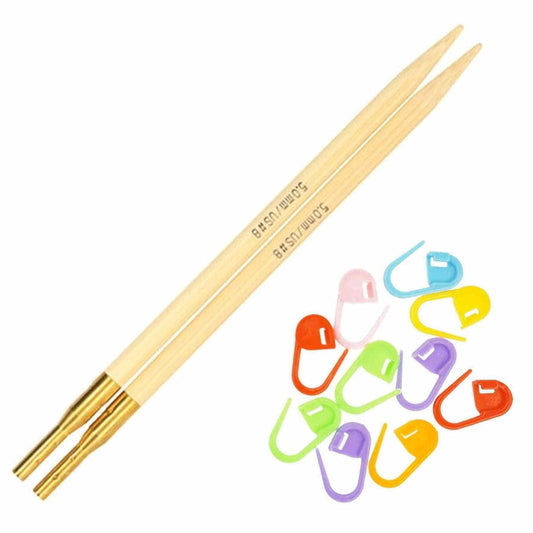 addi Click Natura Bamboo 5-Inch (13cm) US 04 (3.5mm) Interchangeable Circular Knitting Needle Tips Lightweight, Warm Touch, Standard Taper & Tips with 10 Colorful Stitch Markers