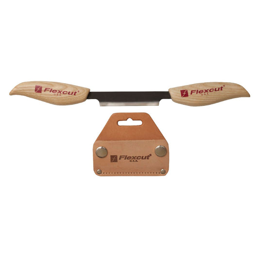 FLEXCUT Wood Carving Tools 3-Inch Draw Knife KN25, Straight 1095 High Carbon Steel Blade | Includes Leather Sheath | Made in the U.S.A.