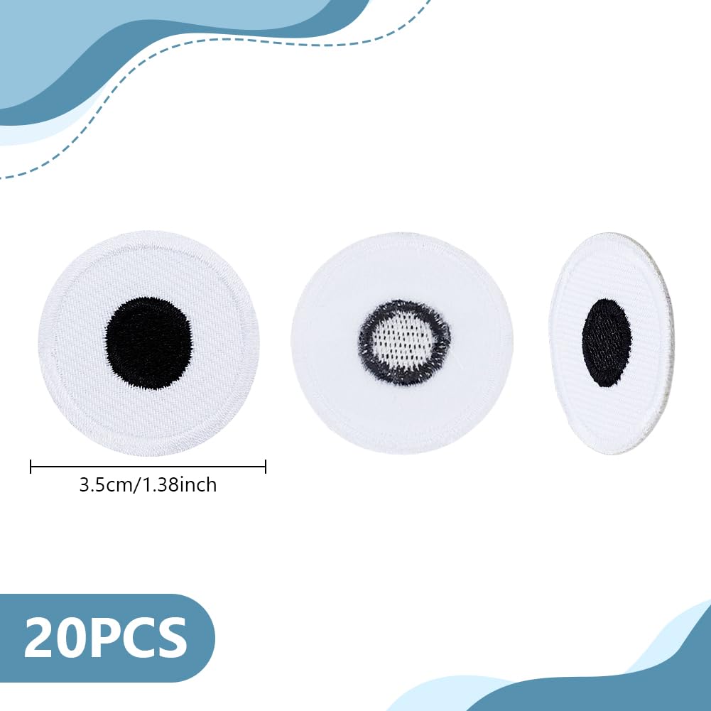 AHANDMAKER 20Pcs Eye Iron on Patches, Black White Cartoon Eyeball Applique Patch, Polyester Sew On Embroidery Appliques for Jackets Dresses Clothes Jeans Hats Backpacks Decoration DIY Crafts
