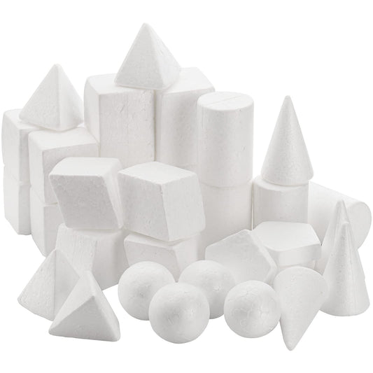 SOUJOY 32 Pack White Foam Shape, 8 Shapes Craft Foam Ball, Kid DIY Art Foam Cone for Home, School Craft Project, Table Centerpiece Flower Arrangement Props