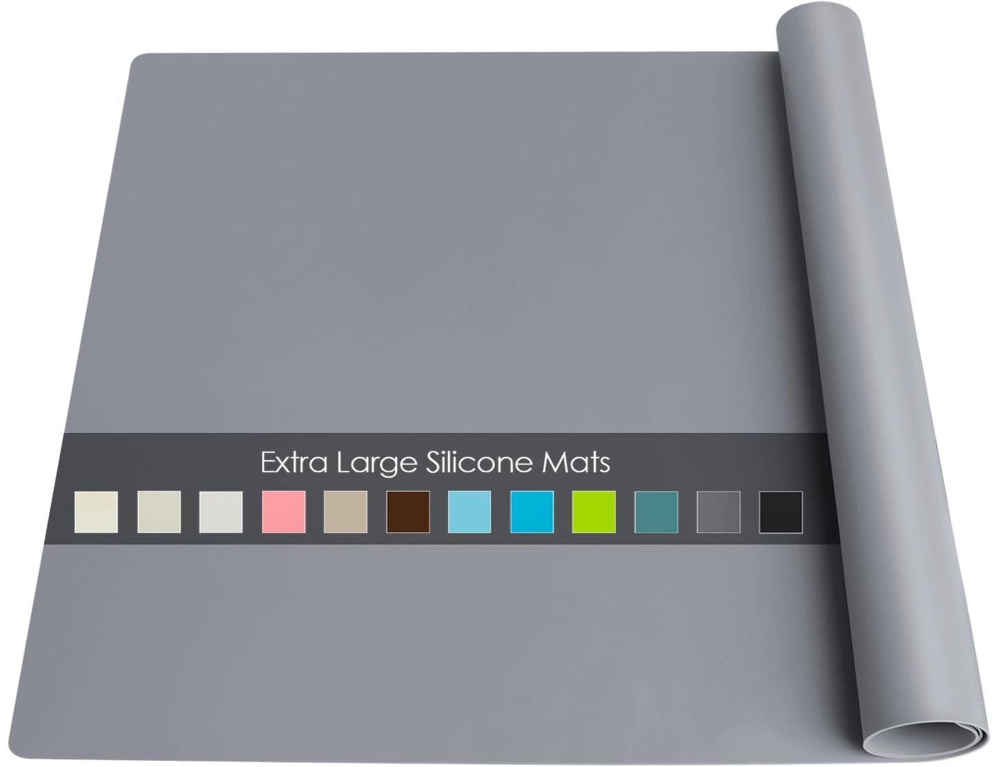 Extra Large Silicone Table Mat, Genuine Food-Grade Silicone Mat for Crafts Kids Dinner Placemat Desk Countertop Waterproof Protector Heat Insulation Kitchen Pastry Rolling Dough Pad (Dark Gray)