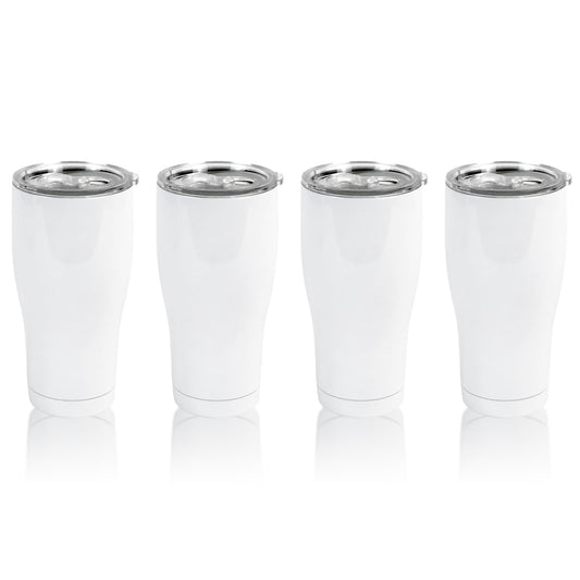 MAIKESUB 4 Pack Sublimation Blank Tumbler White 30 OZ Stainless Steel Waist Cup With Lid Vacuum Insulated Tumbler Double Wall Coffee Mugs