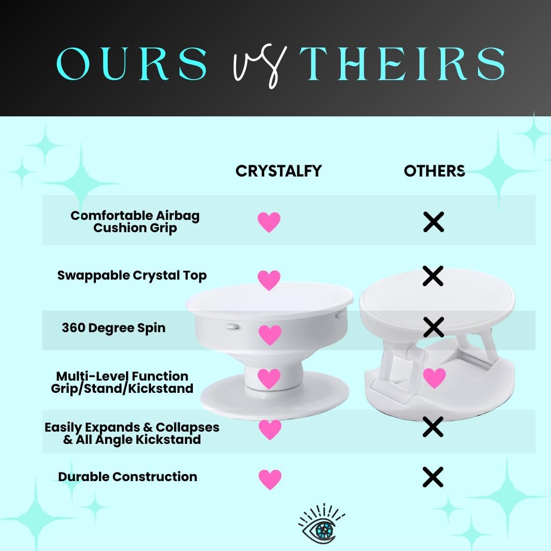 CRYSTALFY Grips by Crystal Phone Grip Holder & Expanding Kickstand-Natural Gemstone Swappable Top Accessory Compatible