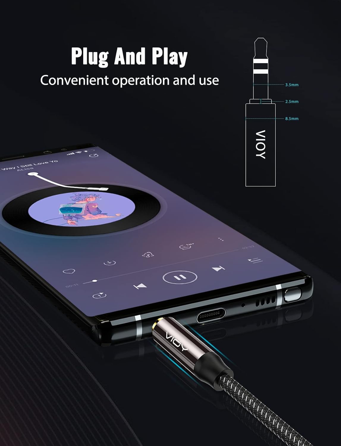 (50 3.5 mm VIOY Aux Cable ft), [Copper Shell, Hi-Fi Sound] Male to Male Braided Auxiliary Cord Compatible